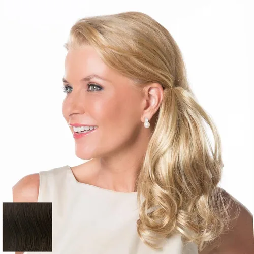 Miniatura 12 de Toni Brattin Playful Puf Hairpiece – Negro 10.5 pulgadas largo ondulado rizado postizo de clip hecho de fibra sintética resistente al calor