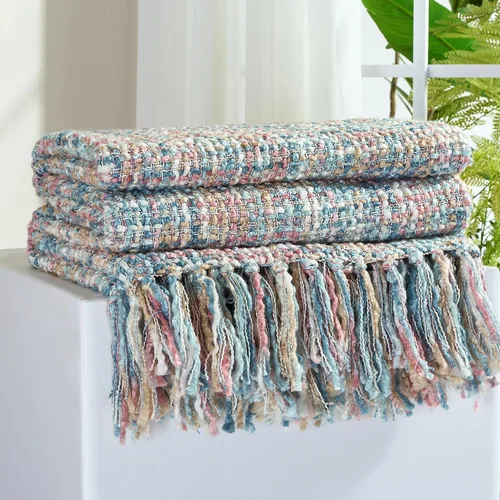 Miniatura 13 de Manta Throw de Punto de Cable Verde Multicolor para Sofá, 50"X60" Manta Texturizada Estilo Bohemio para Decoración del Hogar, Manta de Punto Grueso