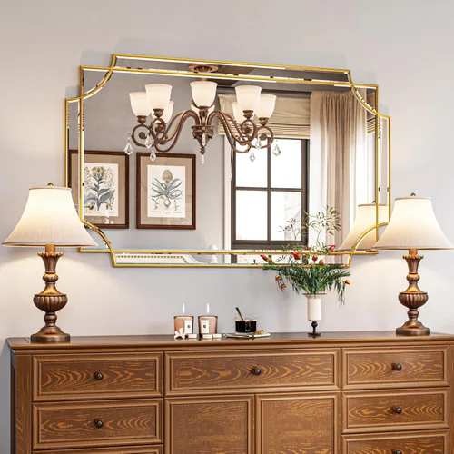 Miniatura 9 de Kelly Miller Espejo con marco dorado para pared, 26 x 26 pulgadas, espejo de tocador cuadrado dorado, espejo decorativo biselado para decoración