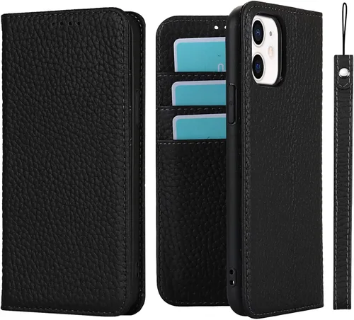 iCoverCase Funda tipo cartera compatible con iPhone 11 con tarjetero y correa para la muñeca, bloqueo RFID, funda magnética para teléfono de 6.1