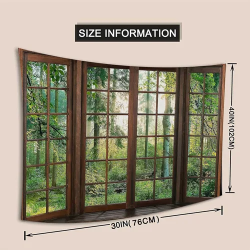 Miniatura 5 de Aidatain Tapiz Natural de Bosque Verde Escenario de Ventana Tapiz Estético de Pared para Dormitorio Franela 40" L x 30" A Manta de Playa Sala