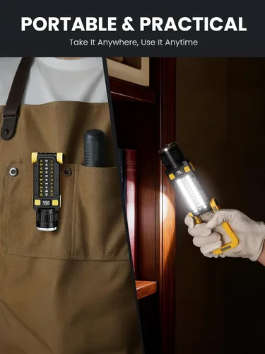 Miniatura 9 de Luz de trabajo magnética LED recargable, luces de trabajo portátiles, 7 modos de linterna con gancho giratorio de 360° y mosquetón, carga USB