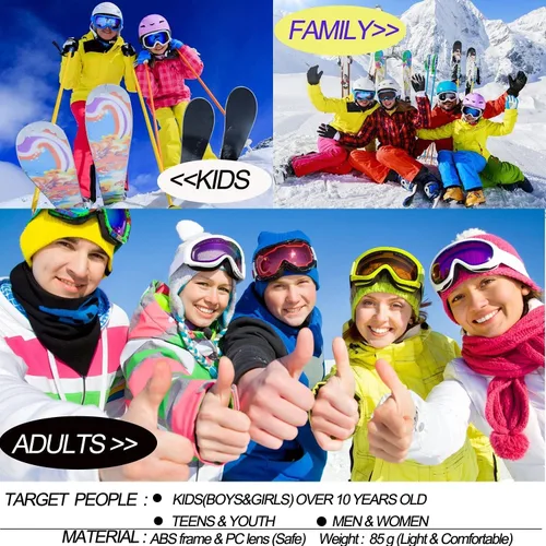 Miniatura 5 de Gafas de esquí, paquete de 3 gafas de nieve para hombres, mujeres, niños y jóvenes, protección UV400 para esquí y snowboard