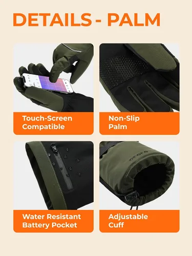 Miniatura 4 de ORORO Guantes térmicos para mujeres y hombres, guantes de motocicleta con calefacción recargable, guantes de batería para esquí y artritis
