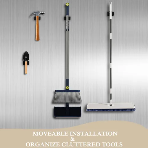 Miniatura 6 de Soporte magnético para escoba para trapeador, 2 piezas movibles montadas en la pared con clip de escoba para trapeador, sin perforaciones, colgador