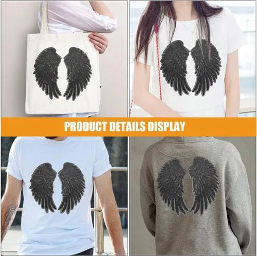 Miniatura 4 de Artibetter Angel Wing Embroidery Sequin Patches 2pcs Medium Black Iron-on Applique for DIY Clothing Repair and Decoration, Large Sewing Supplies for
