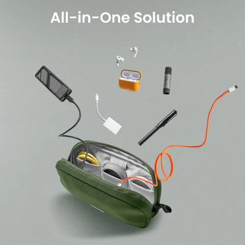 Miniatura 8 de tomtoc Organizador de Electrónicos Estuche de Viaje, Bolsa de Viaje Resistente al Agua Organizador de Cables para Artículos Esenciales, Estuche Verde