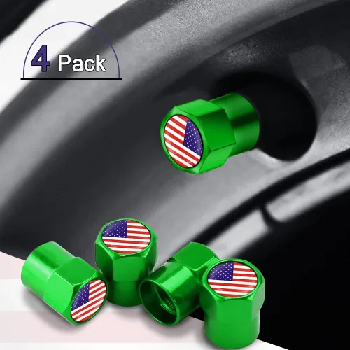 Miniatura 28 de ASUBHA 4 tapas de vástago de válvula de neumático con bandera estadounidense, tapones de aire de aluminio para neumáticos con junta tórica de goma