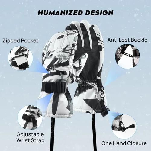 Miniatura 6 de ATERCEL Guantes de esquí para hombre y mujer, impermeables, 2022, guantes de nieve con pantalla táctil, guantes de snowboard para clima frío