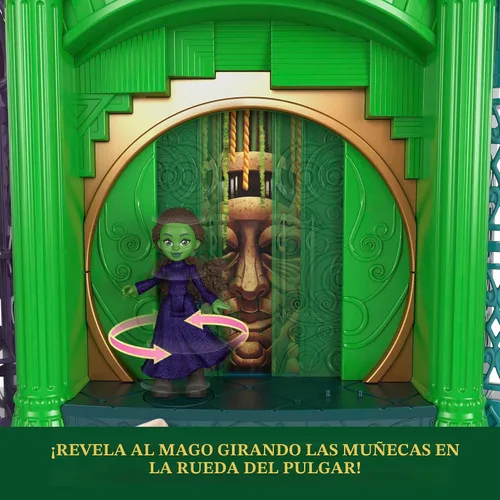 Miniatura 3 de Mattel Universal Pictures' Wicked Emerald City Playset con muñecas pequeñas Glinda y Elphaba, 5 espacios de juego y 15 accesorios, inspirado