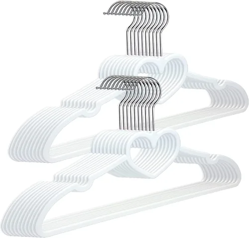 Paquete de 20 perchas de plástico, lindas perchas ultra finas que ahorran espacio con gancho giratorio de 360 grados, fuertes y duraderas para Blanco