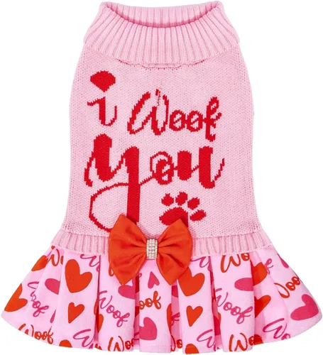 Miniatura 20 de CuteBone Suéter rosa para perro, vestido de feliz cumpleaños, suéter para mascotas, suéteres para perros grandes con corbatín, ropa de cachorro