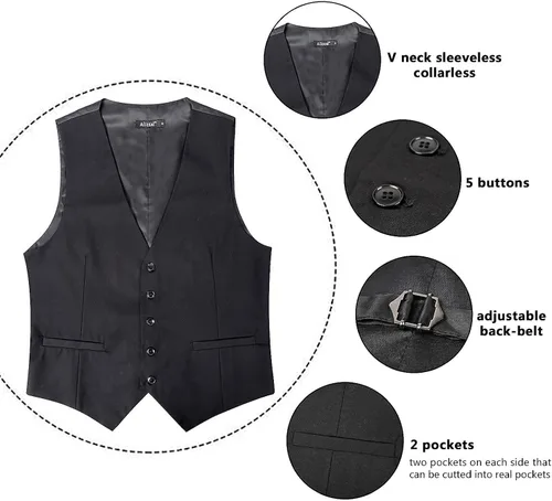 Miniatura 4 de Alizeal Chaleco clásico de color sólido para hombre, chaleco de esmoquin de ajuste regular para boda