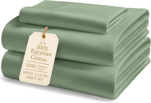 Miniatura 28 de Sábanas de algodón egipcio 100% tamaño Queen - Lujoso juego de sábanas Queen de 1000 hilos, naturalmente refrescantes y transpirables, tejido satén