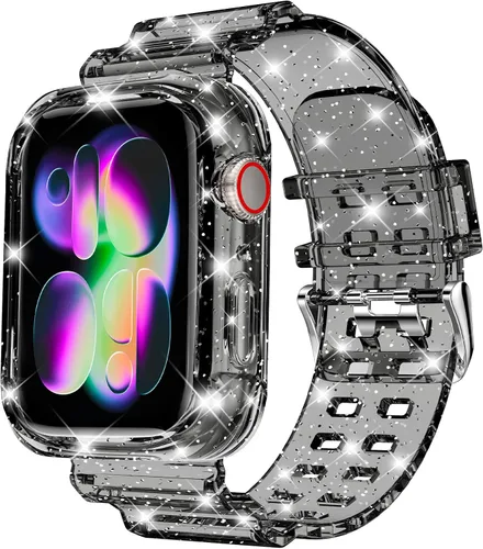 Miniatura 25 de DABAOZA - Correa compatible con Apple Watch de 49 mm, 46 mm, 45 mm, 44 mm, 42 mm, 41 mm, 40 mm, 38 mm, con protector, correa de TPU brillante