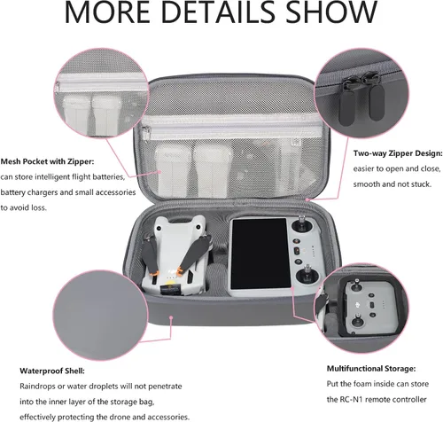 Miniatura 3 de Bolsa de Almacenamiento para Mini 3 Pro Estuche de Transporte Duro Compatible con Mini 3 Pro, DJI RC/DJI RC-N1 y Accesorios DJI Mini 3 Pro-Gris