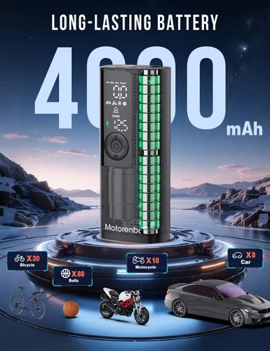 Miniatura 2 de Compresor de aire portátil para inflado de neumáticos, mini bomba de aire inalámbrica portátil con medidor de presión digital, inflado rápido de 150