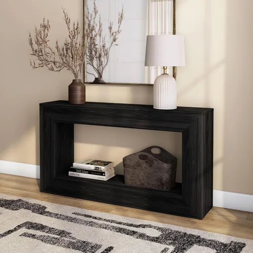Miniatura 15 de Plank+Beam Mesa Consola Grand, Mesa de Sofá Moderna de Madera Maciza de 56 Pulgadas, Mesa de Entrada Estrecha para Pasillo, Detrás del Sofá, Sala