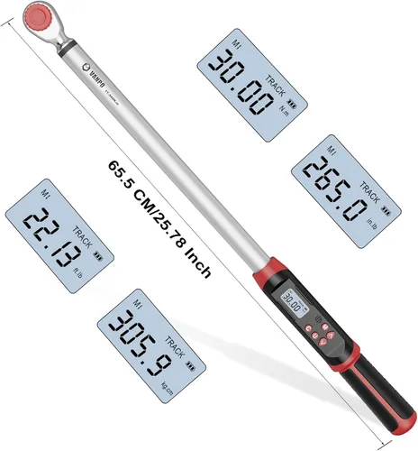 Miniatura 3 de VANPO Llave dinamométrica digital de 1/2 pulgada, 12.5-250.8 ft-lb/17-340Nm, llave dinamométrica electrónica con zumbador e indicador LED, precisa