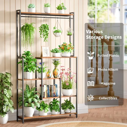 Miniatura 7 de MJOMKN Soporte grande para plantas de interior con luz de crecimiento, estante de metal para plantas de 72 pulgadas de alto, soporte para 12 macetas