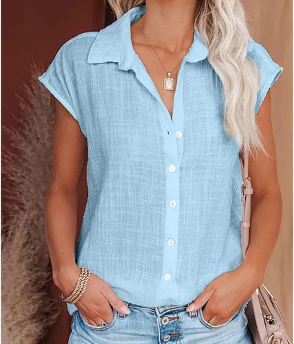 Miniatura 2 de Camisas lisas con botones para mujer, blusa larga de verano con cuello de solapa, blusa larga casual de trabajo para oficina de negocios, vestido