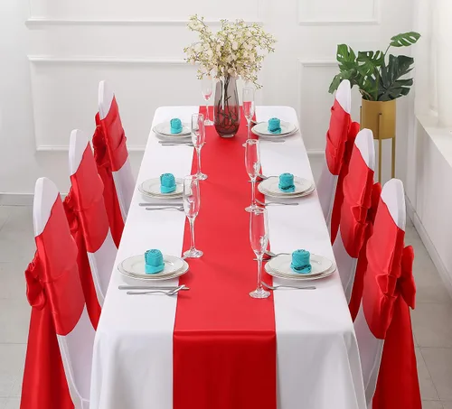 Miniatura 2 de Horbaunal - Juego de 12 caminos de mesa de satén rojos de 12 x 108 pulgadas, caminos de mesa suaves para bodas, banquetes y fiestas de cumpleaños