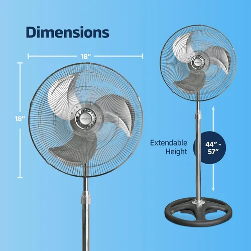 Miniatura 7 de Nexair Ventilador de pie de metal de alta velocidad de 18 pulgadas, 3 potentes velocidades, ventilador de pedestal oscilante industrial con altura