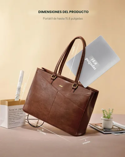 Miniatura 5 de LOVEVOOK Bolsa para laptop para mujeres, bolsa de mano para laptop de 15.6 pulgadas para mujeres, bolsas de mano de trabajo de cuero vintage
