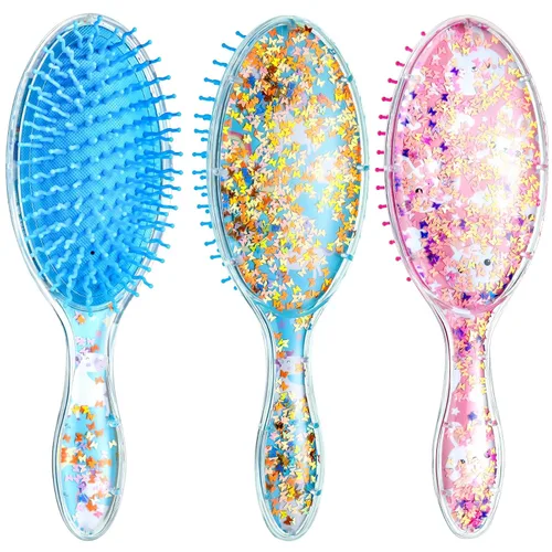 2 cepillos de pelo para niños con purpurina de confeti, cepillo para desenredar en seco y húmedo para todo tipo de cabello, peine sin dolor para