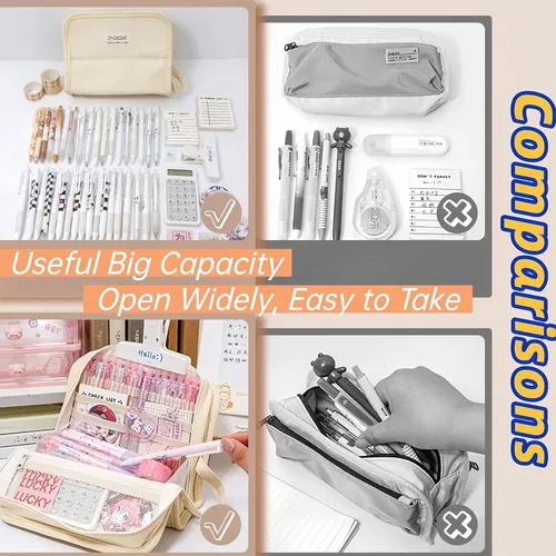 Miniatura 4 de Estuche para lápices y bolígrafos de gran capacidad con 9 compartimentos, multiranura, bolsa organizadora duradera, mango de fácil agarre, Gris