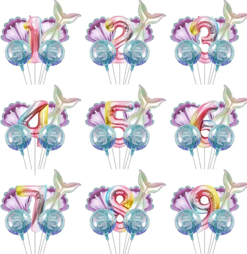 Miniatura 6 de Decoración de Cumpleaños de Sirena Globos de Lámina de Números Grandes de Sirena para Niñas Bajo el Mar Tema de Sirena Baby Shower Recuerdos