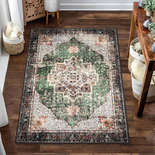 Miniatura 6 de Alfombras pequeñas de 2x3 pies para entrada, alfombra bohemia verde para baño, pasillo, alfombras de cocina vintage antideslizantes lavables