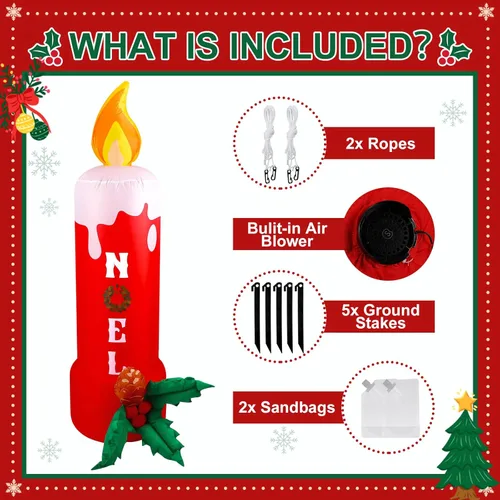 Miniatura 3 de Leyndo Vela Inflable de Navidad Noel de 7 Pies Decoraciones para Exteriores con Luces LED Integradas Decoración Inflable de Césped Noel de Navidad