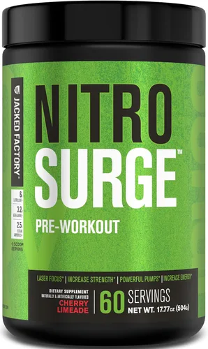 Miniatura 19 de Jacked Factory NITROSURGE Suplemento Pre Entrenamiento - Potenciador de Energía, Ganancias Instantáneas de Fuerza, Enfoque Claro y Bombeos Intensos
