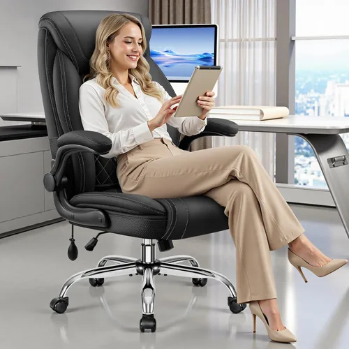Miniatura 2 de Silla de oficina, silla de escritorio ergonómica grande y alta, silla ejecutiva de cuero para computadora con soporte lumbar ajustable, cómoda silla