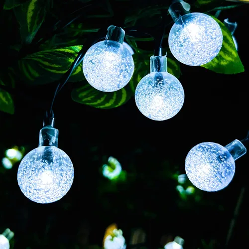 Miniatura 7 de Cadena de luces solares para exteriores resistentes al agua, 36 pies, 60 LEDs, 8 modos, luces solares de hadas con forma de globo de cristal