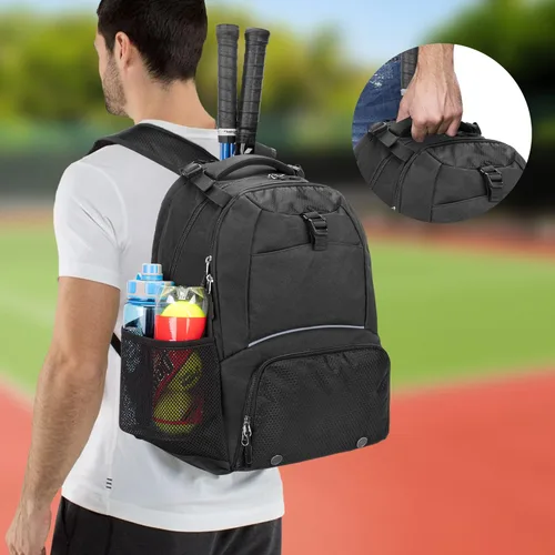 Miniatura 5 de DSLEAF Mochila de tenis para 2 raquetas, bolsa de tenis con espacio separado para zapatos ventilado para tenis, pickleball, bádminton, raqueta