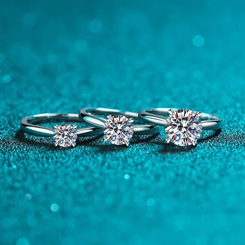 Miniatura 2 de StarGems 0.5-2ct Moissanite 925 Silver Platinum Plated Classical Four Prong Ring HB4507
