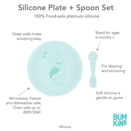 Miniatura 7 de Bumkins Disney - Juego de platos y cucharas para bebés y niños pequeños, plato de silicona para bebés y niños, destete LED, suministros