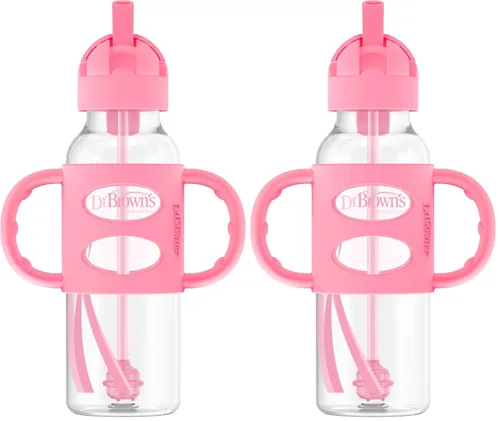 Miniatura 11 de Dr. Brown's Milestones - Vaso entrenador con popote estrecho y asas de silicona 100%, a prueba de derrames, con popote ponderado, 8 onzas/250 mL