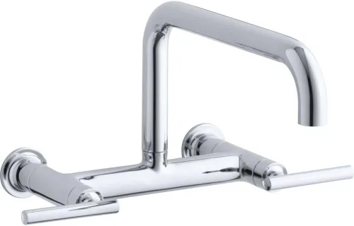 Miniatura 14 de KOHLER Purist Grifo de fregadero de cocina de dos agujeros para montaje en pared con boquilla de 13-7/8 pulgadas, negro mate