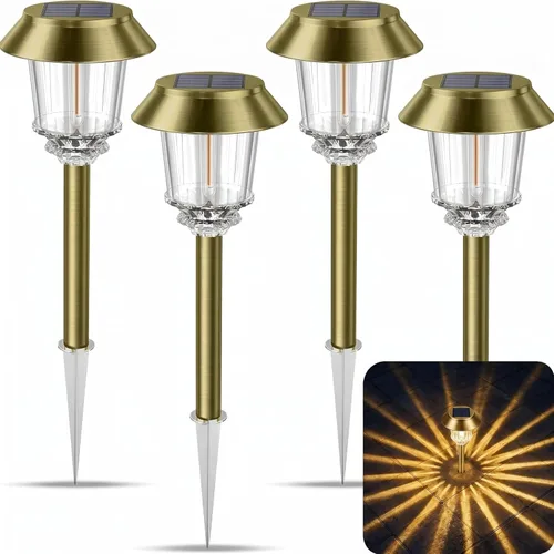 XMCOSY+ Luces solares para caminos para exteriores, paquete de 4 unidades de encendido/apagado automático de 10-40 lúmenes, regulables, Bronce