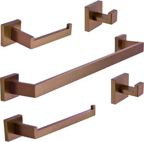 Miniatura 9 de TRUSTMI Juego de accesorios de baño de oro cepillado, juego de 5 piezas de barra de toalla de acero inoxidable de forma cuadrada, 23.6 pulgadas