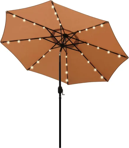 Miniatura 21 de Blissun - Sombrilla solar de 9 pies, 32 luces LED, parasol de mesa para patio, jardín, cubierta, piscina y playa (gris)