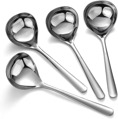 Cucharas de sopa de acero inoxidable para ramen, juego de 4 cucharas de sopa asiáticas pulidas con espejo (mango corto)