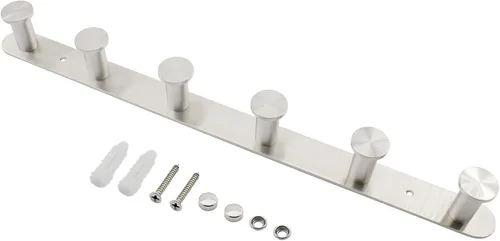 Miniatura 3 de Perchero montado en la pared, ganchos de acero inoxidable, perchero colgante de entrada resistente, perchero multiusos con 6 ganchos para plateado