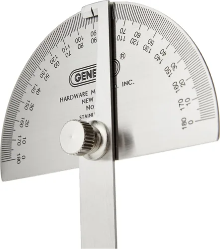 Miniatura 2 de General Tools 18 transportador de ángulo de acero inoxidable de cabeza redonda, 0 a 180 grados, brazo de 6 pulgadas
