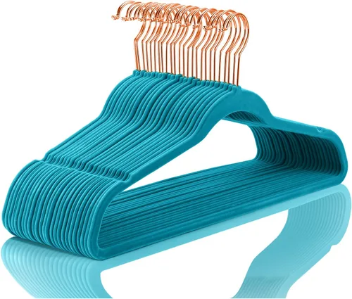 Miniatura 26 de MIZGI Perchas de Terciopelo Premium (Paquete de 50) Resistentes - Perchas de Fieltro Antideslizantes - Percha de Traje de Terciopelo Negro - Ganchos