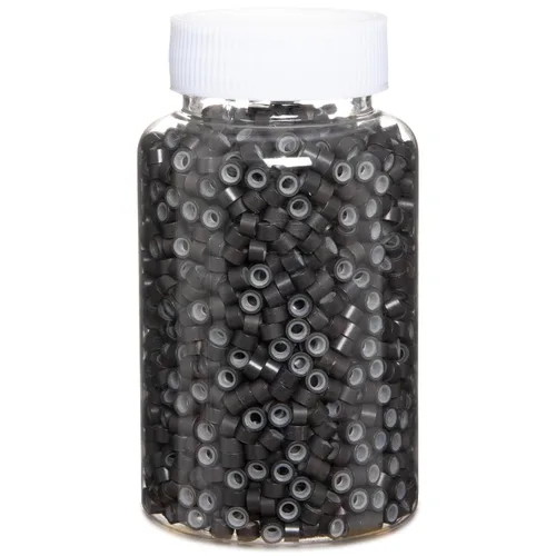 Miniatura 21 de 2500 piezas de cuentas de extensión de 5 mm negras, anillos micro con revestimiento de silicona, microenlaces punta I para extensiones de cabello