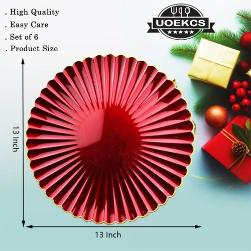 Miniatura 6 de Platos lisos rojos, platos lisos redondos de plástico de 13 pulgadas para fiesta de boda, decoración de mesa. (Juego de 6)